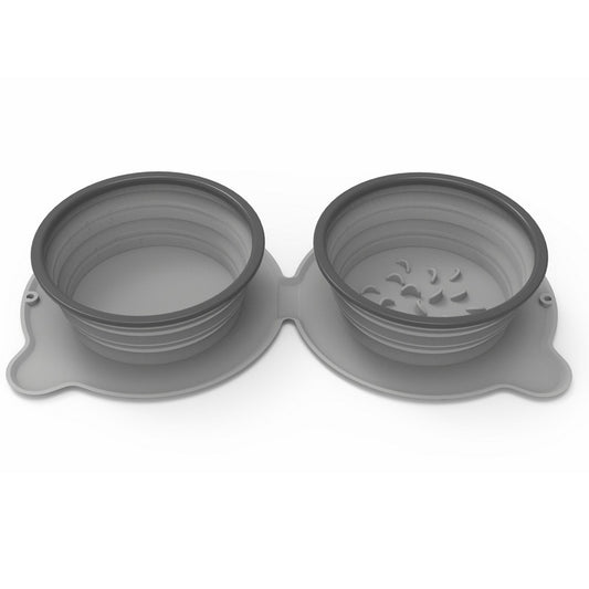 Foldable Non-Slip Travel Outdoor Silicone Double Dog/Cat Food Bowls