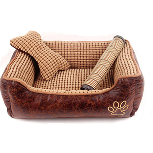 Plush Cushioned Dog Bed With Bone Pillow And Mat Small