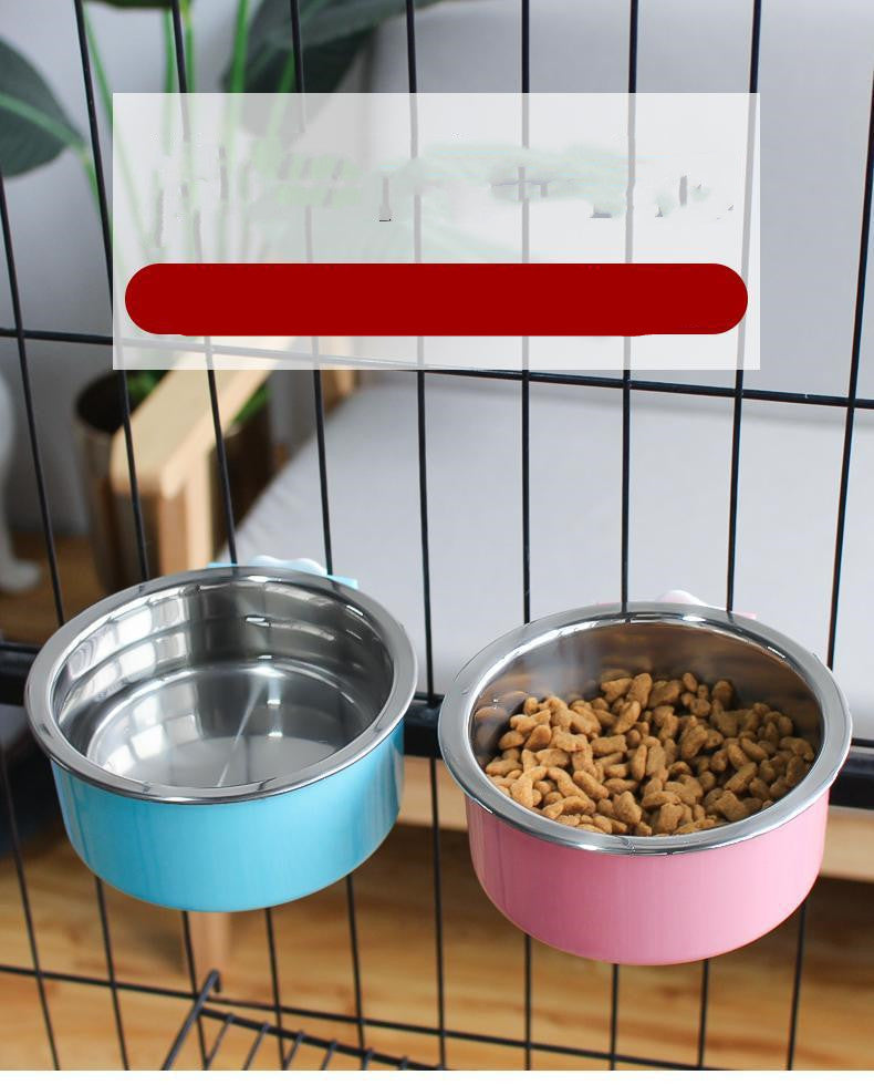 Stainless Steel Dog/Cat Fixed Cage Bowl Anti-Overturning