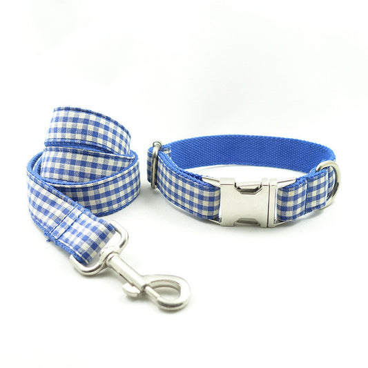Blue Checked Pet Lead & Collar
