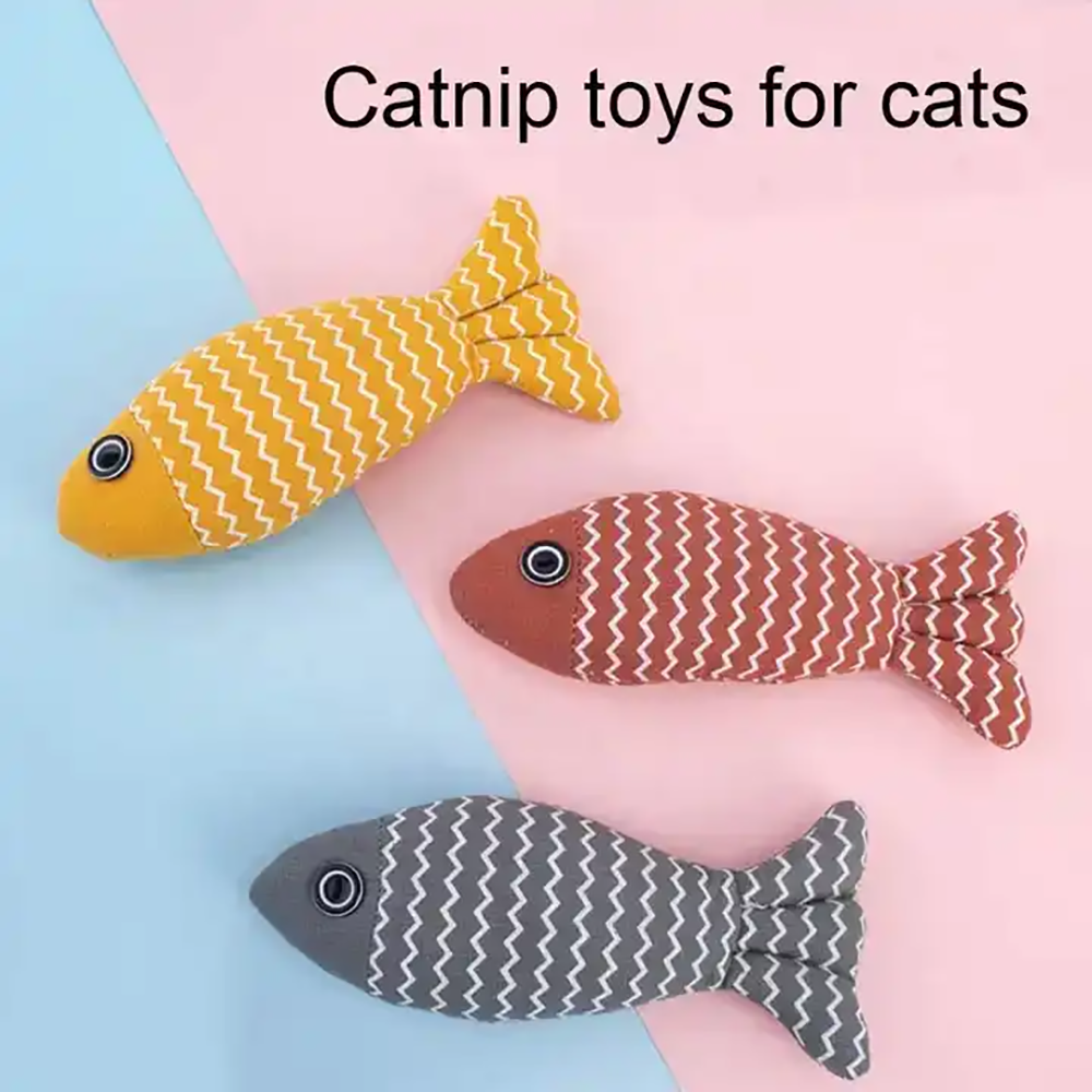 Burlap Fish Catnip Toy For Teething Cats & Dogs With Tough Bite Durable