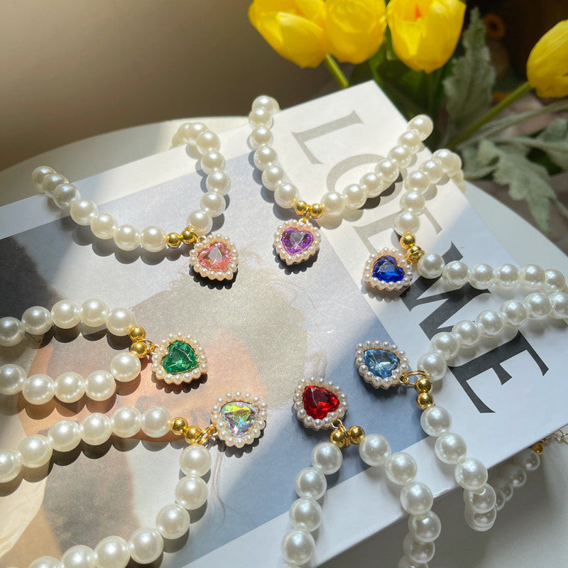 Cat Loveheart Crystal Pendant Necklace