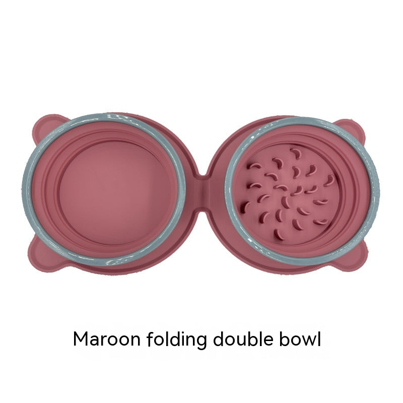 Foldable Non-Slip Travel Outdoor Silicone Double Dog/Cat Food Bowls