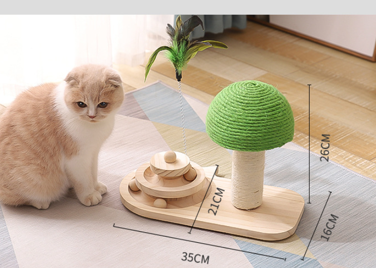Cat Scratching Tree Post Three-layer Turntable Wooden Balls Sisal Scratcher