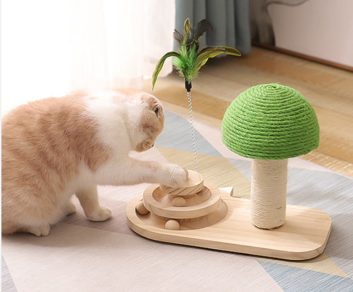 Cat Scratching Tree Post Three-layer Turntable Wooden Balls Sisal Scratcher