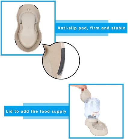 Water And Food Gravity Dispensers With Bowls Eating Drinking Dogs Cats