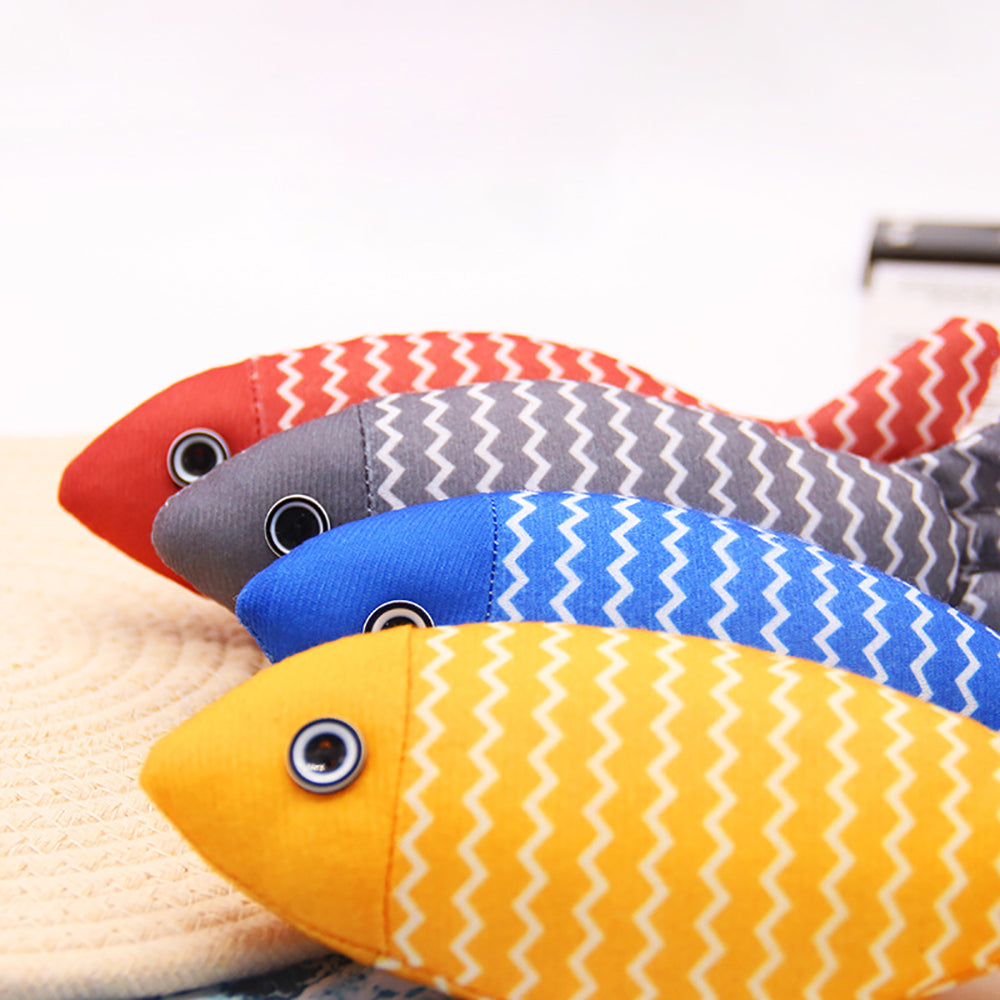 Burlap Fish Catnip Toy For Teething Cats & Dogs With Tough Bite Durable