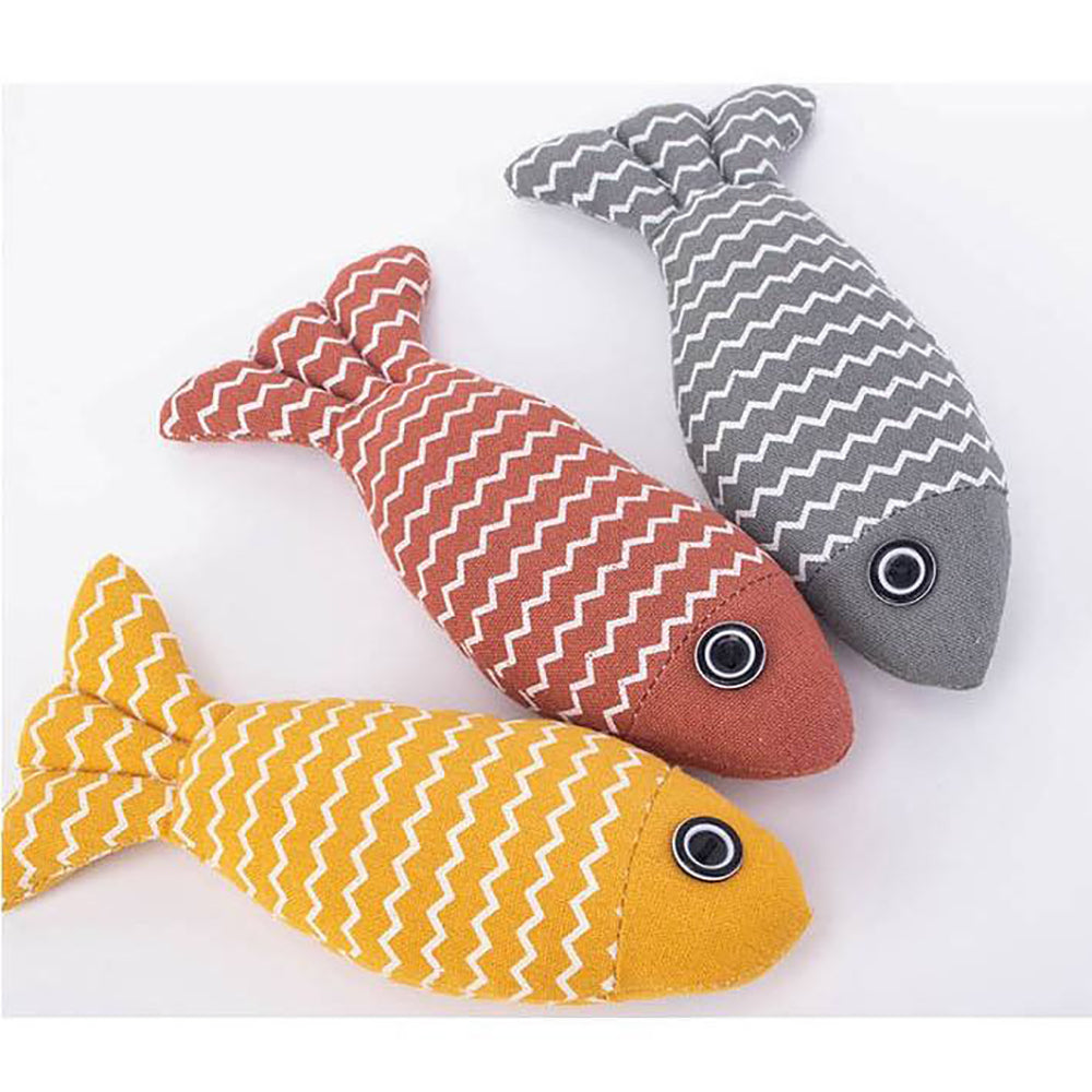 Burlap Fish Catnip Toy For Teething Cats & Dogs With Tough Bite Durable