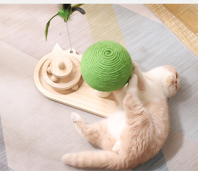 Cat Scratching Tree Post Three-layer Turntable Wooden Balls Sisal Scratcher