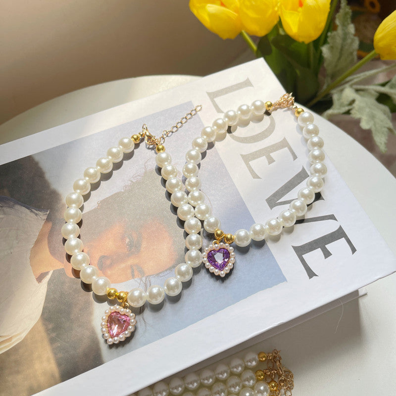 Cat Loveheart Crystal Pendant Necklace