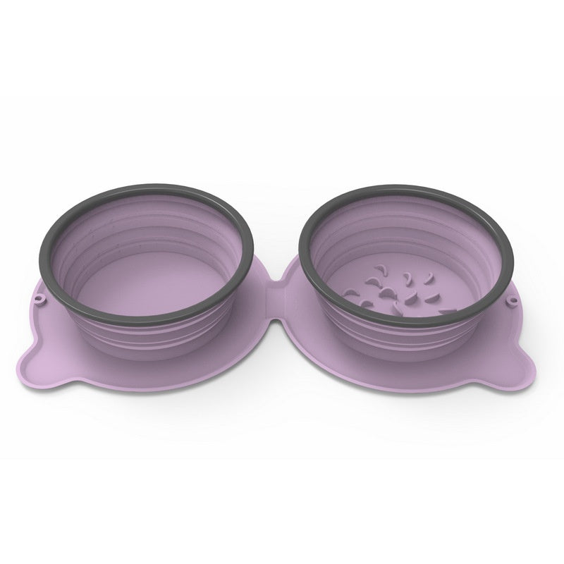 Foldable Non-Slip Travel Outdoor Silicone Double Dog/Cat Food Bowls