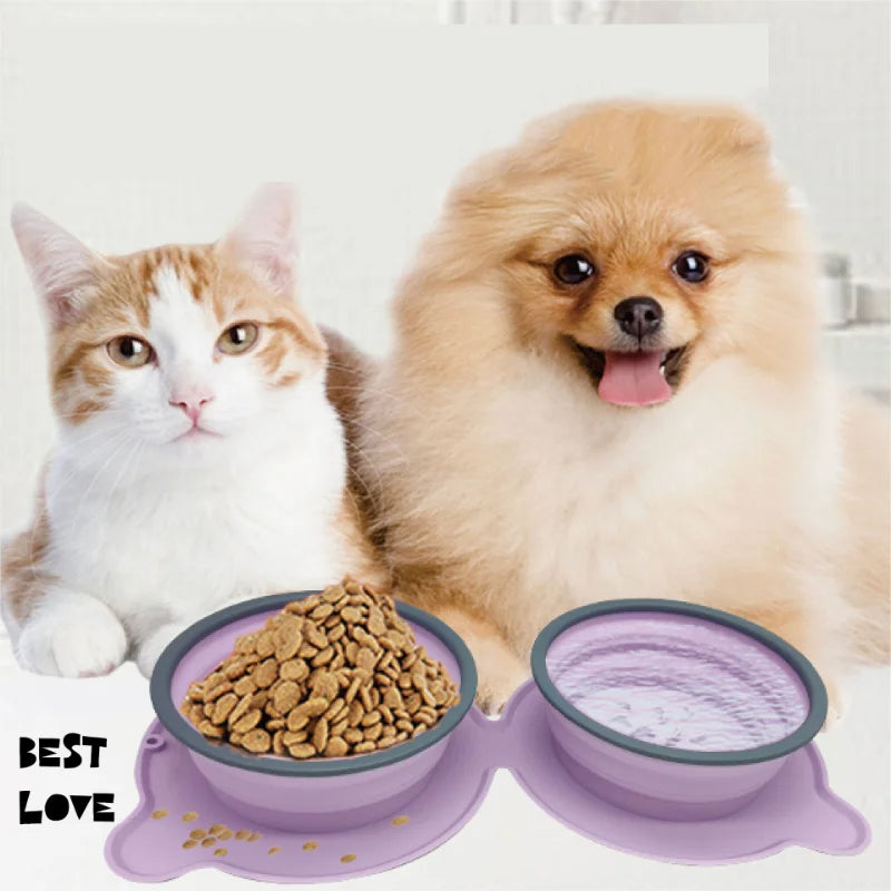 Foldable Non-Slip Travel Outdoor Silicone Double Dog/Cat Food Bowls