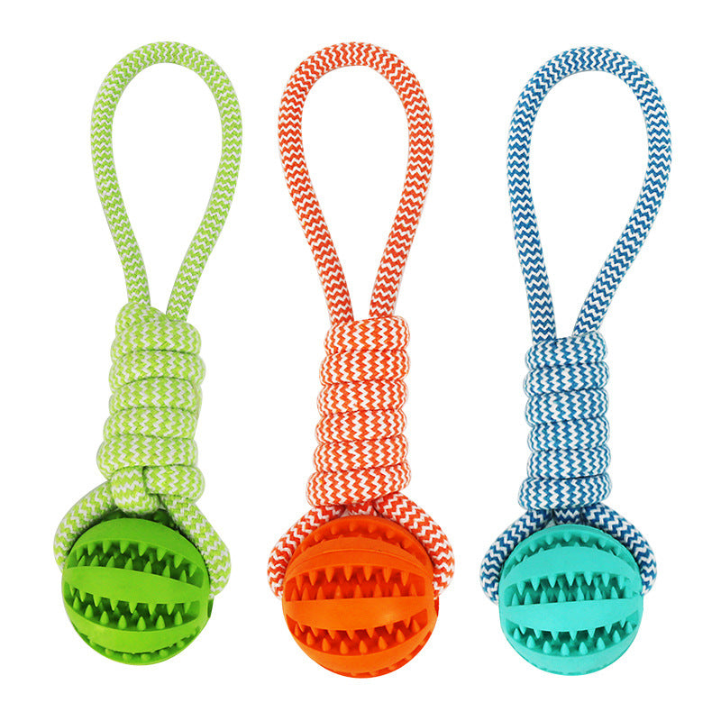 Rubber Hemp Dog Toy Ball & Rope Bite Resistant & Tooth Cleaning