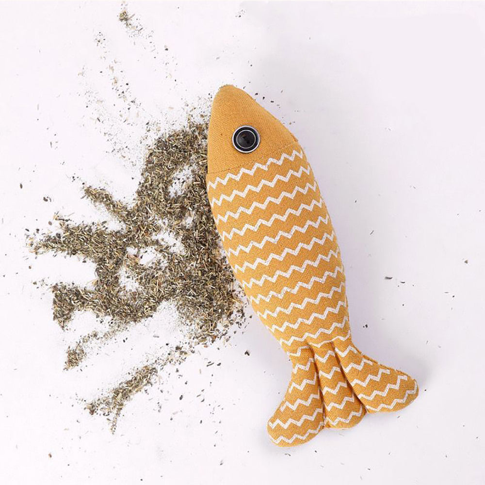 Burlap Fish Catnip Toy For Teething Cats & Dogs With Tough Bite Durable