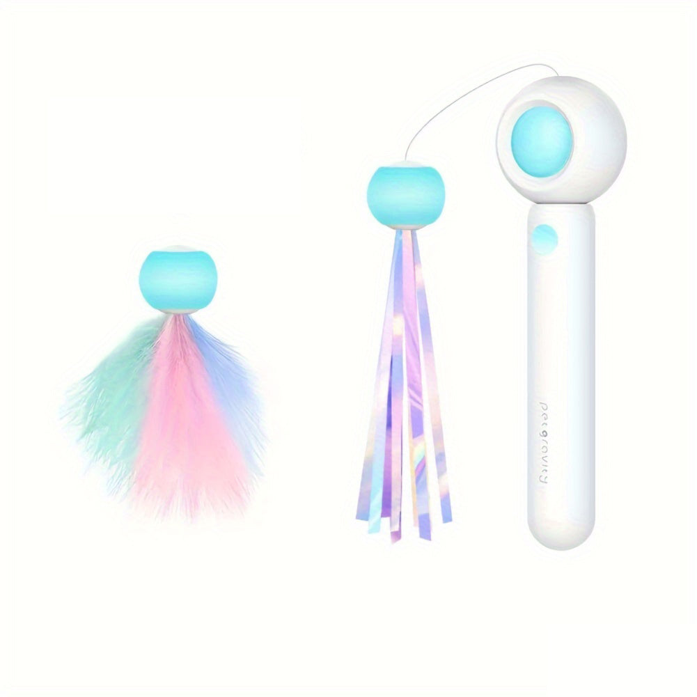 Cat Teaser Stick, Retractable Wand Feather Toy, Interactive For Indoor Use