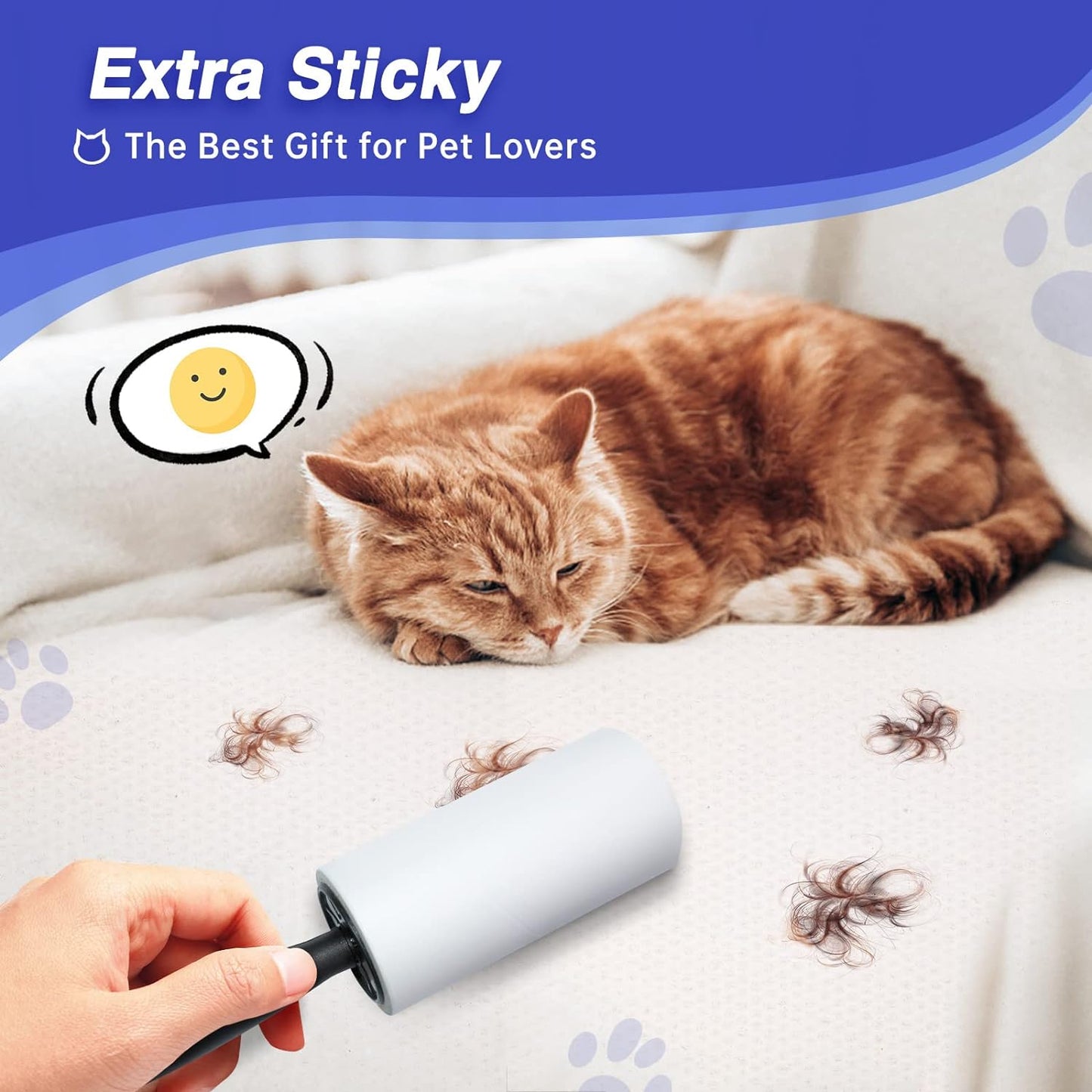 Extra Sticky Lint Rollers For Pet Hair, 540 SHEETS, 6 Refills, 2 Upgrade Handles, Portable Brush Removes Dog and Cat Hair from Clothes and Furniture