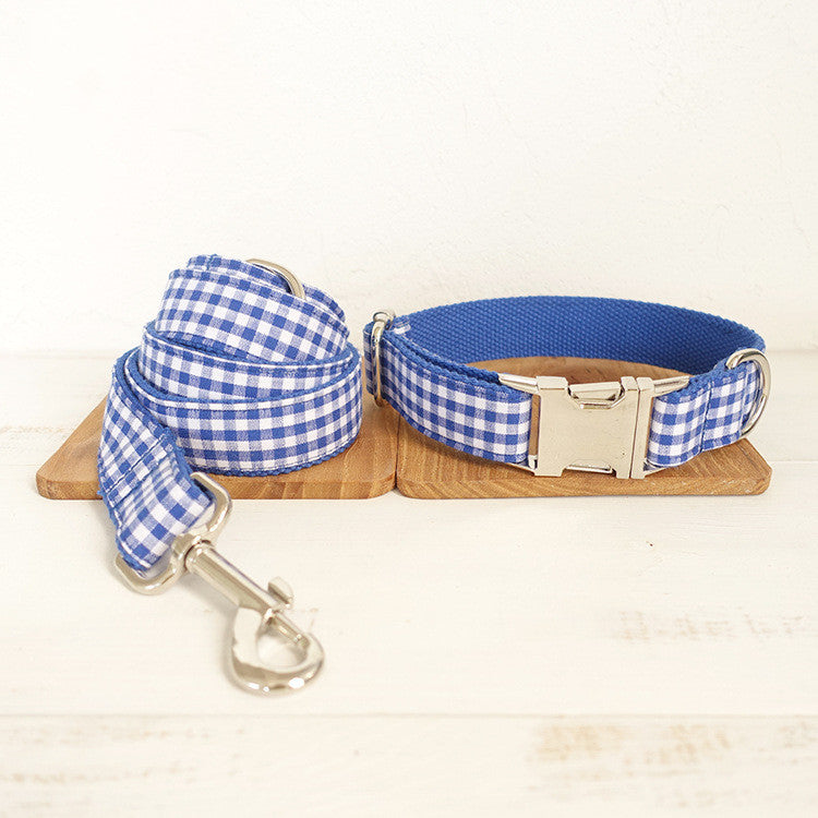 Blue Checked Pet Lead & Collar