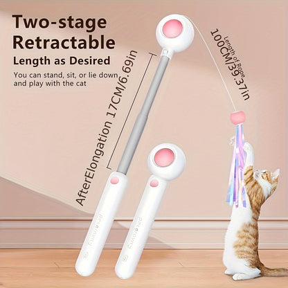 Cat Teaser Stick, Retractable Wand Feather Toy, Interactive For Indoor Use