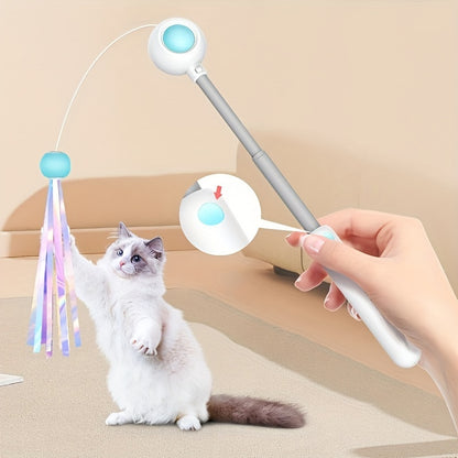 Cat Teaser Stick, Retractable Wand Feather Toy, Interactive For Indoor Use