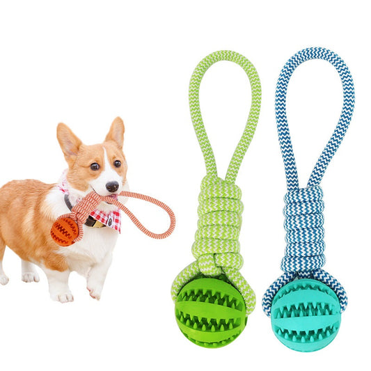 Rubber Hemp Dog Toy Ball & Rope Bite Resistant & Tooth Cleaning