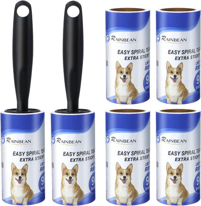 Extra Sticky Lint Rollers For Pet Hair, 540 SHEETS, 6 Refills, 2 Upgrade Handles, Portable Brush Removes Dog and Cat Hair from Clothes and Furniture